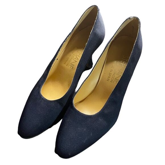 Stephanie of London Wm’s Sz 6.5 Blue 3 Inch Spool Heel Satin Pump Shoes - Picture 3 of 7
